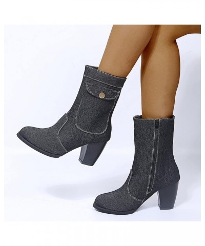 Womens Mid Calf Boots Western Cowboy Boot Women's Fashion Autumn Winter Stiletto High Heel Pointed Snake Extra Wide Calf Boot...