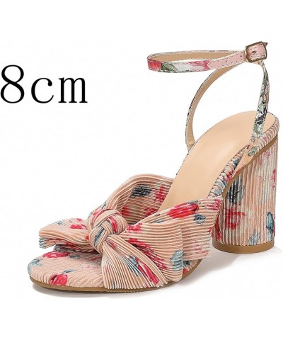 Womens Sandals Flat Summer Women Elegant Pleated Bow Bridal Sandals Block High Heel for Women Ankle Strap Heeled Sandals Hot ...