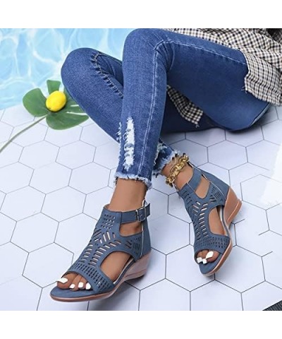 Black Platform Sandals Wedges Boots For Women Platform Boots Sandals Heeled Sandals Sandals Women Dressy Summ Blue-3 $18.30 S...