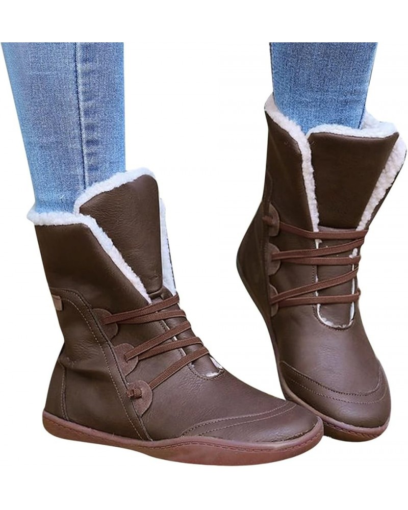 Ankle Boots for Women Fashion,Womens Winter Boots Comfortable Outdoor Damping Anti-Slip Shoes Leather Zipper Flat Booties Cof...