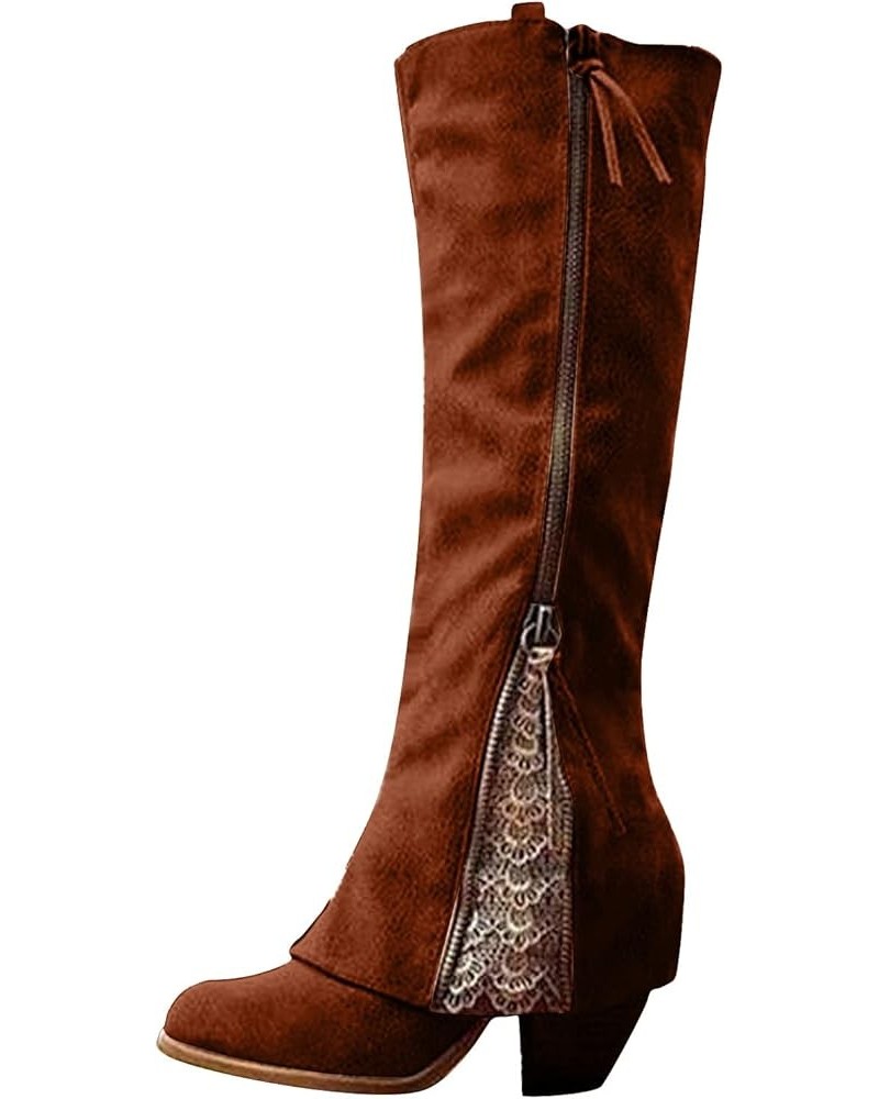 Western Boots for Women Sunflowers Embroidery Cowboy Boots Mid Calf Chunky Heel Retro Square Mid-Calf Booties 6.5-7 10_brown ...