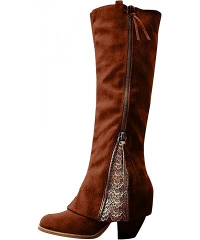 Western Boots for Women Sunflowers Embroidery Cowboy Boots Mid Calf Chunky Heel Retro Square Mid-Calf Booties 6.5-7 10_brown ...