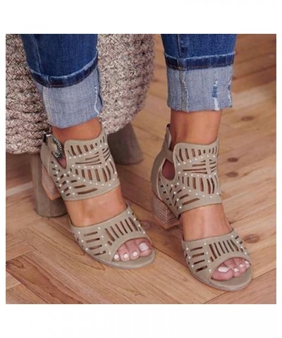 Women's Cutout Spring Sandals with Heels Trendy Casual Dressy Block Heel Sexy Summer Plus Size 2024 Peep Toe Cutes Khaki $16....