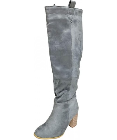 Cowboy Boots for Women,Women's Knee High Boots Retro Slip On Chunky Heel Wide Calf Fashion Winter Thigh High Boots Grey $27.2...