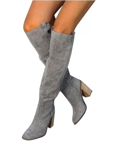 Cowboy Boots for Women,Women's Knee High Boots Retro Slip On Chunky Heel Wide Calf Fashion Winter Thigh High Boots Grey $27.2...