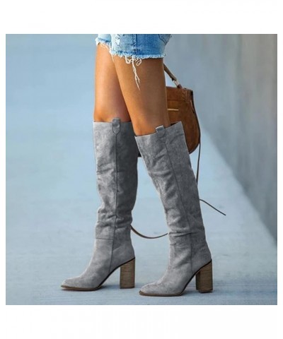 Cowboy Boots for Women,Women's Knee High Boots Retro Slip On Chunky Heel Wide Calf Fashion Winter Thigh High Boots Grey $27.2...