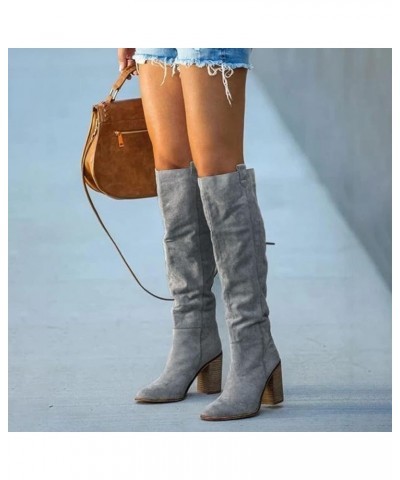 Cowboy Boots for Women,Women's Knee High Boots Retro Slip On Chunky Heel Wide Calf Fashion Winter Thigh High Boots Grey $27.2...