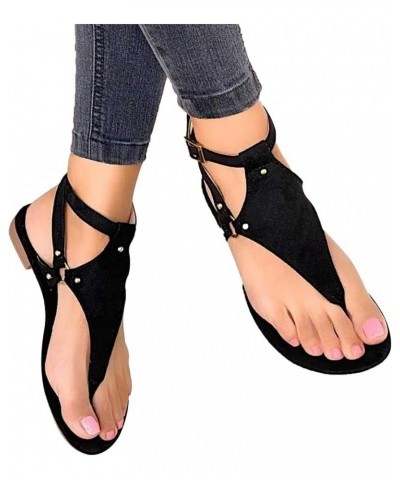 Flat Flops Strap Shoes Ladies Toe Sandals Open Sandals Beach Flip Buckle Women‘s Women's Casual Shoes Black $12.55 Sandals