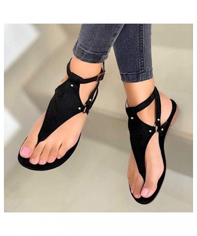 Flat Flops Strap Shoes Ladies Toe Sandals Open Sandals Beach Flip Buckle Women‘s Women's Casual Shoes Black $12.55 Sandals