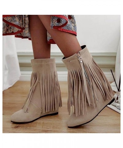 Women's Classic Pointed Toe Embroidered Western Cowboy Boots Hiking Boots Beige $28.39 Boots