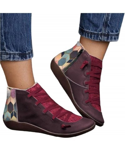 Cowboy Boots Women, Womens Flat High Top Ankle Boots Wide Calf Pull On Lace Up Cowboy Boots Fashion Vintage Boots Purple $17....