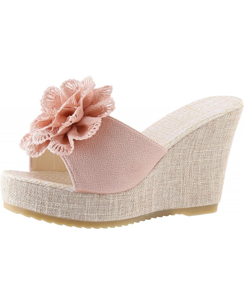 Sandals Women Slipper Fashion Summer Pattern Flower Fresh Wedge Elevated Comfortable Woven Slide Sandals Women Pink $16.89 Sa...