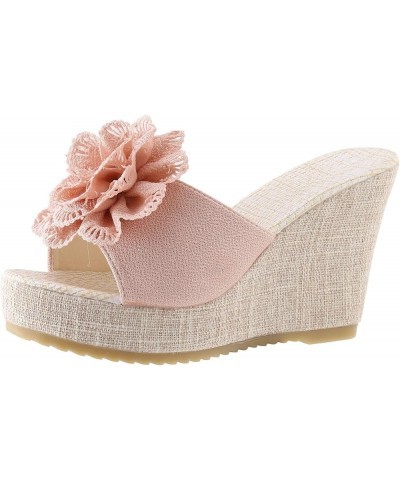 Sandals Women Slipper Fashion Summer Pattern Flower Fresh Wedge Elevated Comfortable Woven Slide Sandals Women Pink $16.89 Sa...