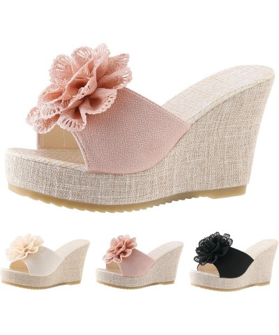 Sandals Women Slipper Fashion Summer Pattern Flower Fresh Wedge Elevated Comfortable Woven Slide Sandals Women Pink $16.89 Sa...