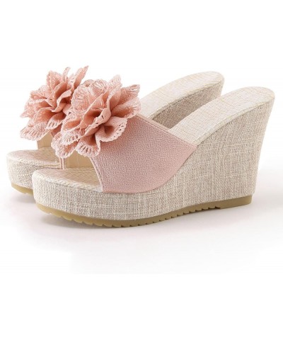 Sandals Women Slipper Fashion Summer Pattern Flower Fresh Wedge Elevated Comfortable Woven Slide Sandals Women Pink $16.89 Sa...