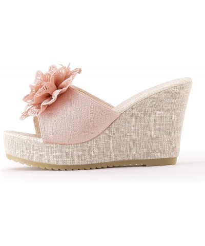 Sandals Women Slipper Fashion Summer Pattern Flower Fresh Wedge Elevated Comfortable Woven Slide Sandals Women Pink $16.89 Sa...