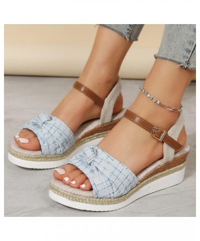 Women's Ankle Strap Pearls Low Wedge Sandals Casual Summer Beach Trendy Flat Mid Heel Slide Sandals 49-lwvqg-blue2 $14.56 Loa...