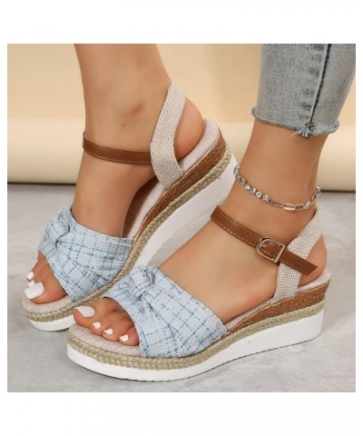 Women's Ankle Strap Pearls Low Wedge Sandals Casual Summer Beach Trendy Flat Mid Heel Slide Sandals 49-lwvqg-blue2 $14.56 Loa...