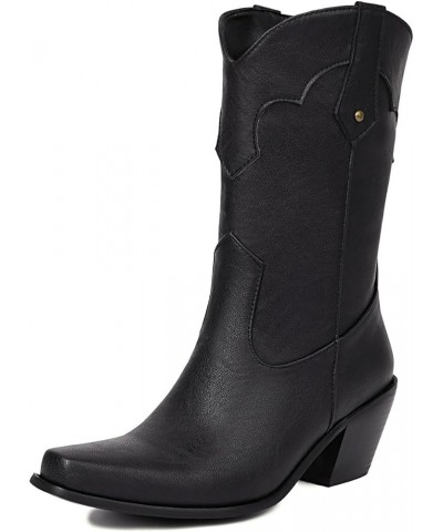 Women Classic Cowgirl Boots Mid Calf 176 Black $29.57 Boots