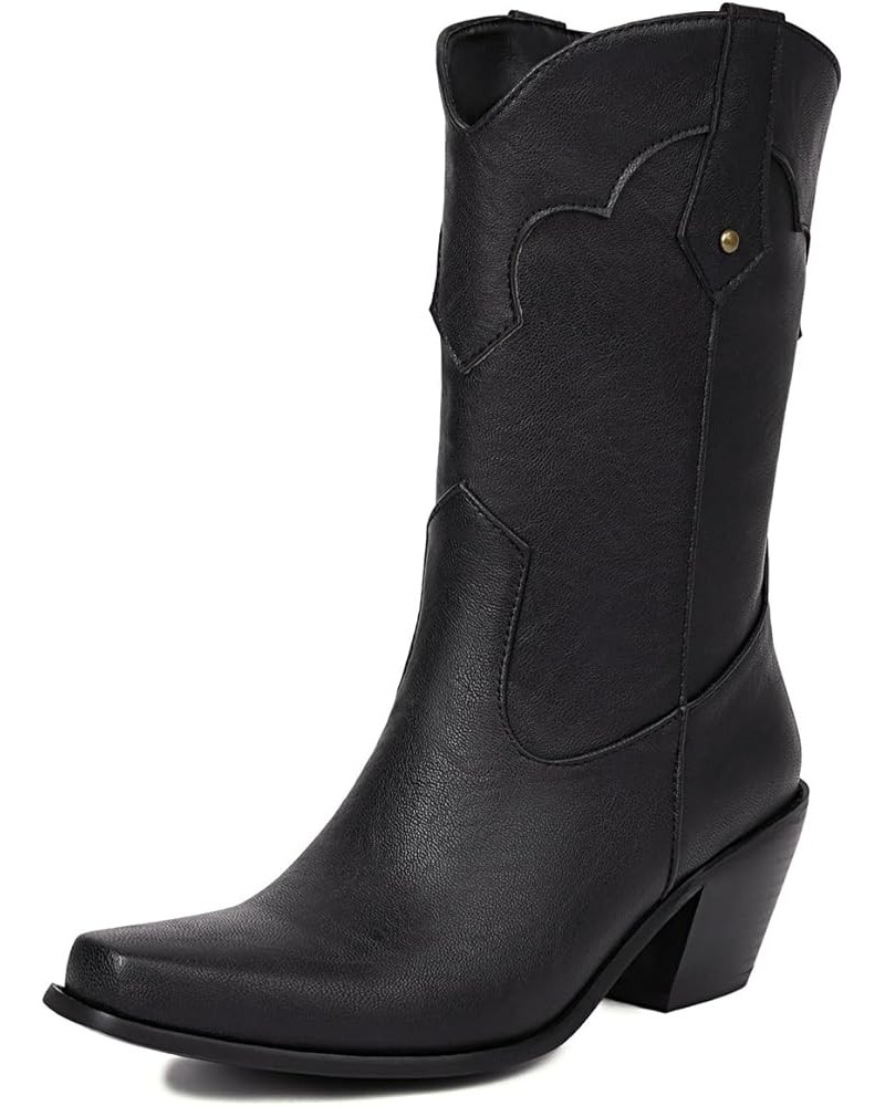 Women Classic Cowgirl Boots Mid Calf 176 Black $29.57 Boots