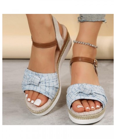 Women's Ankle Strap Pearls Low Wedge Sandals Casual Summer Beach Trendy Flat Mid Heel Slide Sandals 49-lwvqg-blue2 $14.56 Loa...