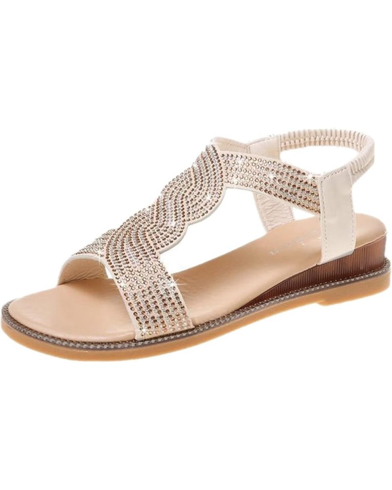 Womens Ankle Strap Low Platform Wedge Sandals High Grade Products Ladies Fashion Casual Sandals Lady Platform Wedge Yx4-beige...