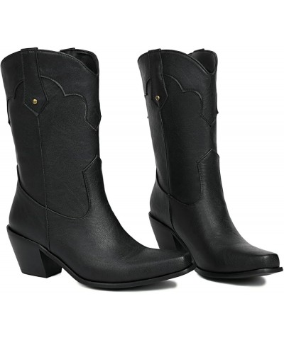 Women Classic Cowgirl Boots Mid Calf 176 Black $29.57 Boots