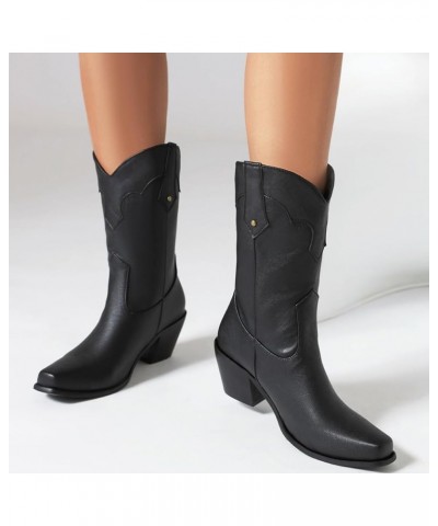 Women Classic Cowgirl Boots Mid Calf 176 Black $29.57 Boots