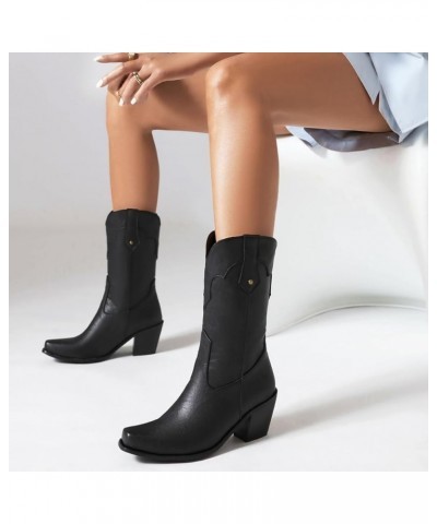 Women Classic Cowgirl Boots Mid Calf 176 Black $29.57 Boots