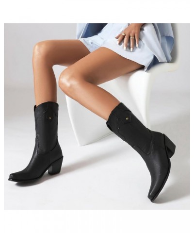 Women Classic Cowgirl Boots Mid Calf 176 Black $29.57 Boots