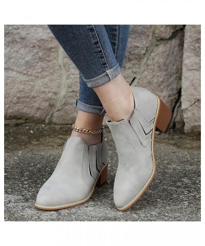 Walking Snow Boots Women's Lace-Up Combat Boot Flock Leather Zip Closure Stacked Chunky Block Heels Shoes Grey $22.69 Boots