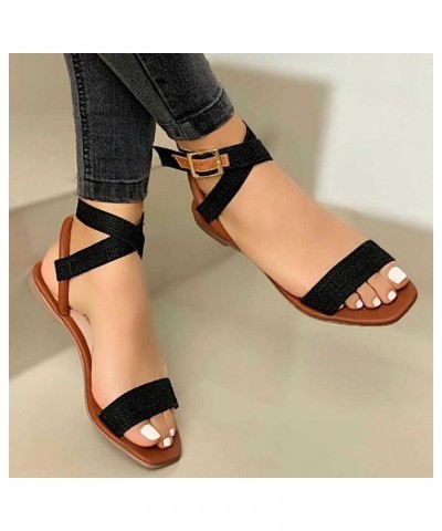 Dress Sandals for Women Flat Heel Ankle Strap Buckle Roman Sandals Fashion Summer Open Toe Sandals Ladies Walking Beach Vacat...