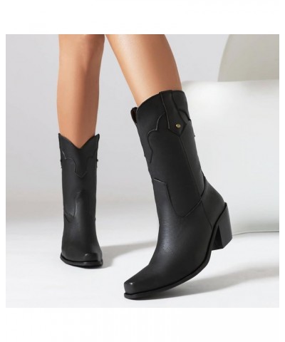 Women Classic Cowgirl Boots Mid Calf 176 Black $29.57 Boots