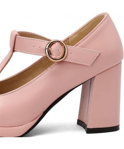 Women's T Strap Platform Block Heel Mary Janes Retro Rockabilly Cosplay Shoes Cute Bow High Chunky Heels Pumps Pink $20.24 Pumps