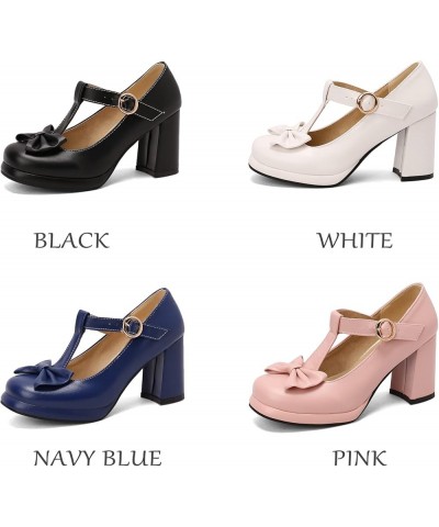 Women's T Strap Platform Block Heel Mary Janes Retro Rockabilly Cosplay Shoes Cute Bow High Chunky Heels Pumps Pink $20.24 Pumps