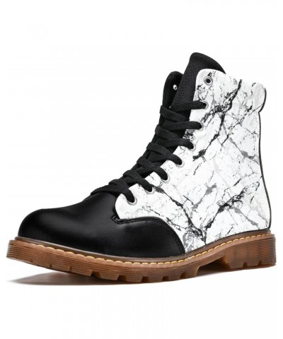 6.5 Print Girl Ankle Boots Women's Leather Boots High Top Lace Up Classic Winter Shoes Marble Texture $36.54 Boots