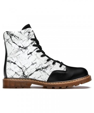 6.5 Print Girl Ankle Boots Women's Leather Boots High Top Lace Up Classic Winter Shoes Marble Texture $36.54 Boots