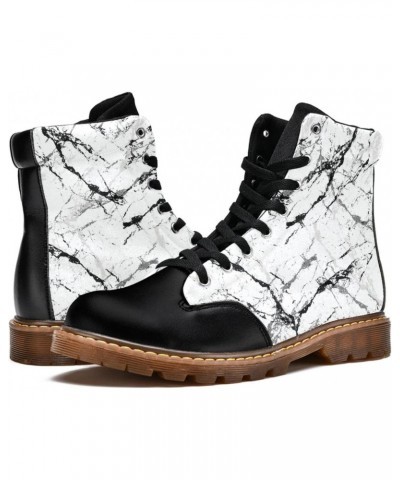 6.5 Print Girl Ankle Boots Women's Leather Boots High Top Lace Up Classic Winter Shoes Marble Texture $36.54 Boots