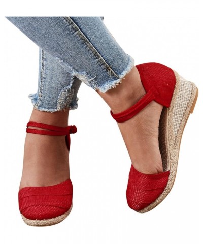 Women's Platform Wedge Sandal,Wedge Sandals for Women Dressy Summer,Espadrilles Closed Toe Versatile Braided Buckle Linen San...