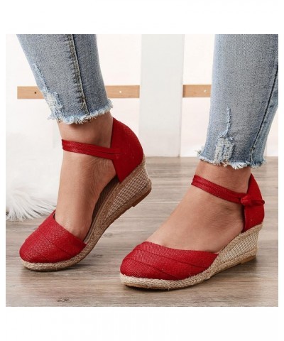 Women's Platform Wedge Sandal,Wedge Sandals for Women Dressy Summer,Espadrilles Closed Toe Versatile Braided Buckle Linen San...