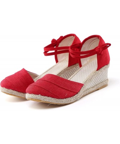 Women's Platform Wedge Sandal,Wedge Sandals for Women Dressy Summer,Espadrilles Closed Toe Versatile Braided Buckle Linen San...