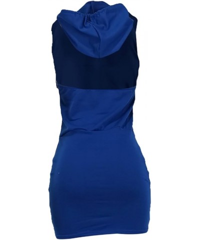 Mini Sundresses Sports Hooded Backless Sleeveless Top High Waist Short Skirt Two Piece Comfy Summer Dresses for Blue- Dress f...