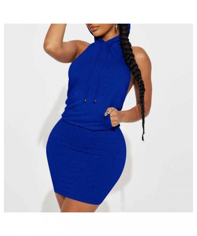 Mini Sundresses Sports Hooded Backless Sleeveless Top High Waist Short Skirt Two Piece Comfy Summer Dresses for Blue- Dress f...