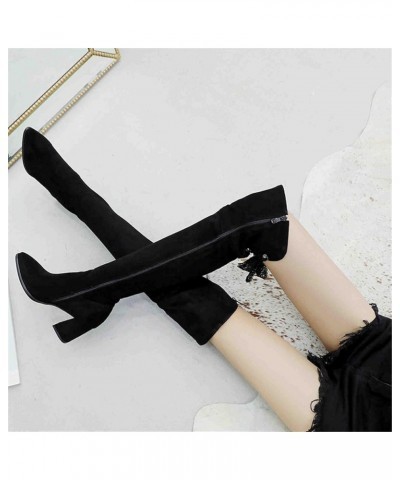 Women's Overknee Boots Fashion British Style Pointed Toe Shoes High Heels Boots with Zipper Vintage Monochrome Biker Boots Su...