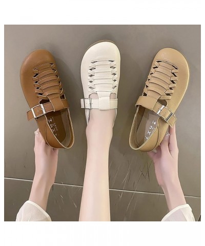 2023 Summer New Casual Flat Sole Single Shoe Hollow Woven Casual Shoes Arch Support Beach Flip Flops (Khaki, 8) 8 Beige $18.2...