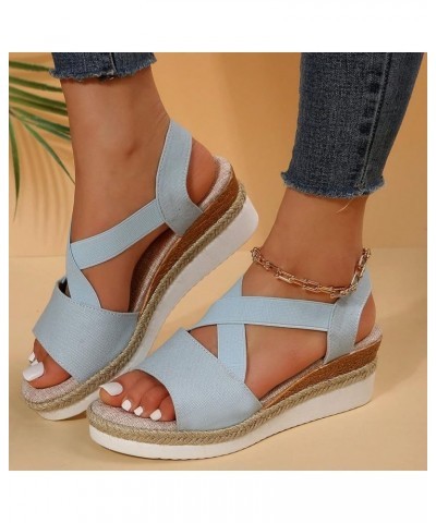 Platform Clear Wedges For Women Platform Slippers Size 11 Sandals For Women Heeled Sandals For Women Dressy S 10-blue $12.24 ...