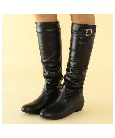 Women's Knee High Boots,Fashion Boot For Women,Adjustable Ankle Buckle Strap Boot Wide Low Heel Riding Slouchy Faux Leather R...