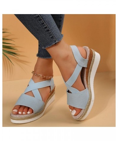 Platform Clear Wedges For Women Platform Slippers Size 11 Sandals For Women Heeled Sandals For Women Dressy S 10-blue $12.24 ...