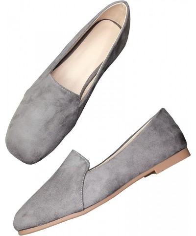 Women's Square Toe Slip on Ballets Flats Casual Comfortable Dress Flat Shoes B Grey $14.75 Flats