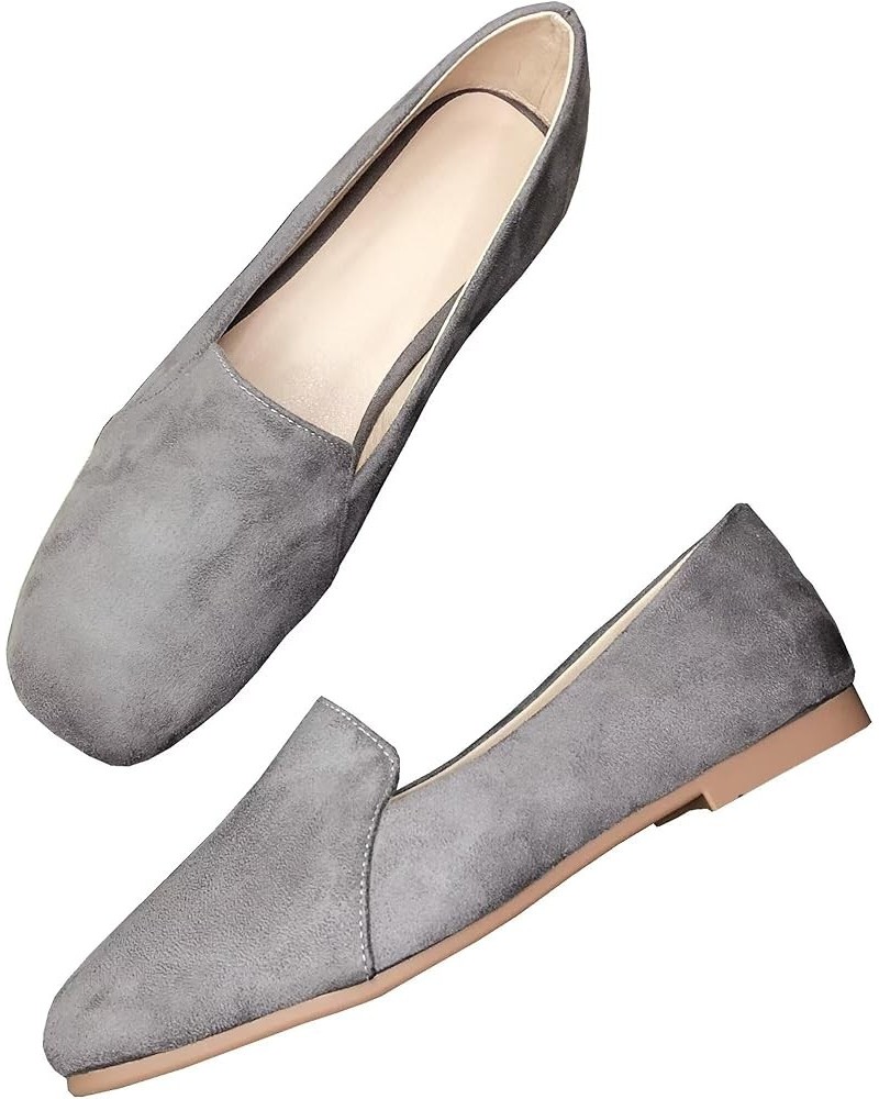 Women's Square Toe Slip on Ballets Flats Casual Comfortable Dress Flat Shoes B Grey $14.75 Flats